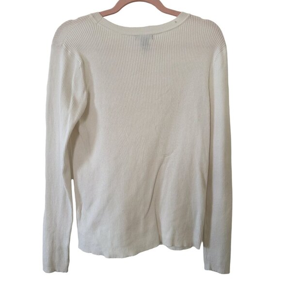 Halogen Womens Ribbed White Sweater L Long Sleeve Round Neck Soft Blend Fabric - Picture 2 of 16